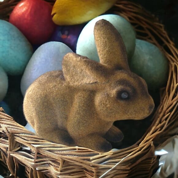 Vtg Flocked Rabbit Bank Bunny Easter REALISTIC Figural 80s Brown Fuzzy Stopper. - Picture 14 of 16